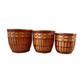 Trio of rattan and vintage bamboo pot covers 70s