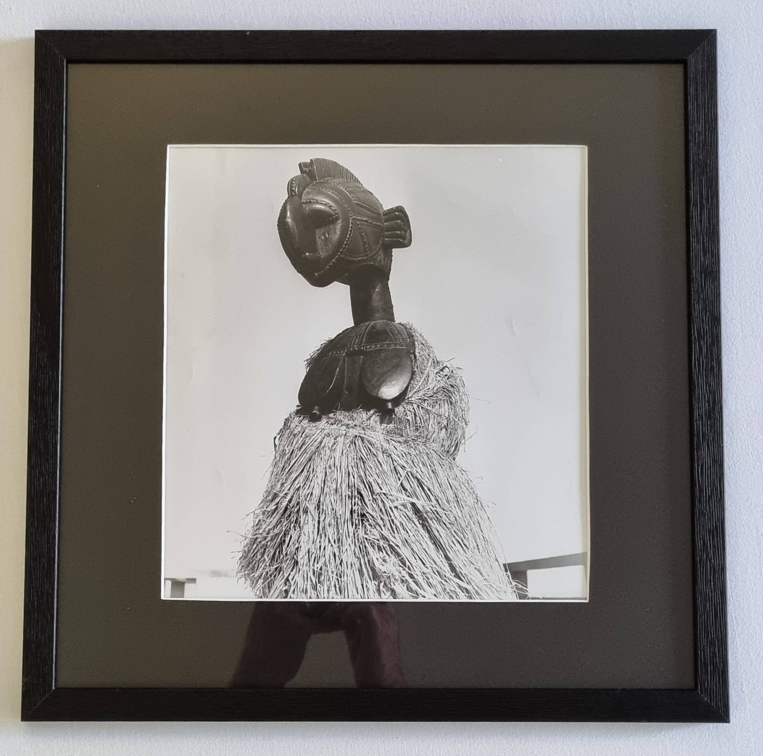 Vintage ethnographic photograph, large framed Baga mask, 44 x 44 cm.