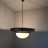 1920 Czechoslovak Art Deco Brass and Opaline Glass Pendant Lamp, Napako 134
