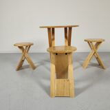 Table set - 3 Roger Tallon 1970s folding stools