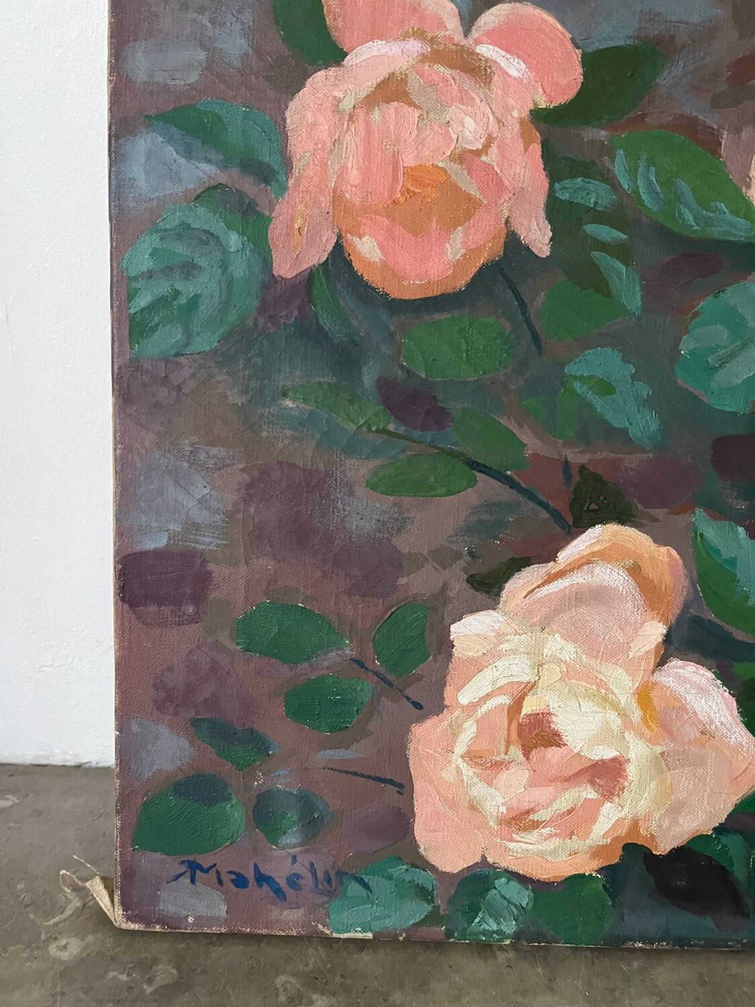 The roses, oil on canvas signed Mahelin.