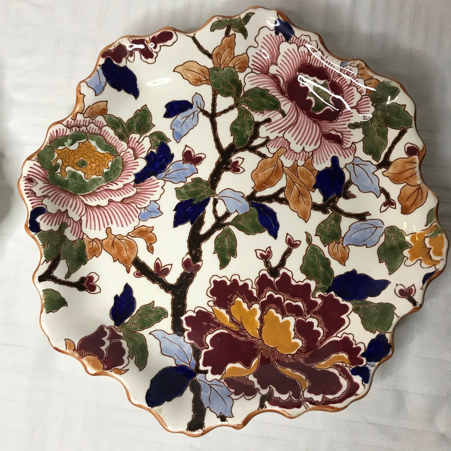 Old pair of earthenware plates Gien peony model XXth