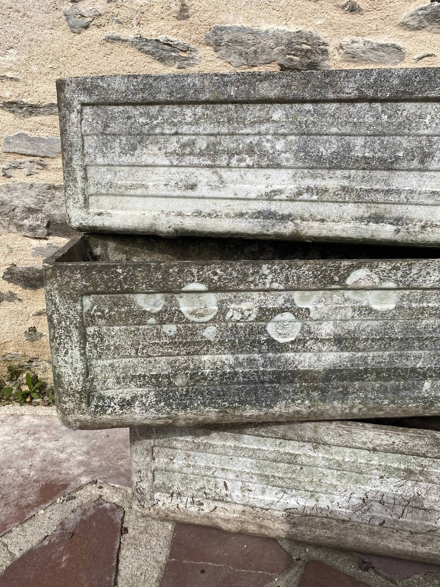 Three fibro cement or eternite planters
