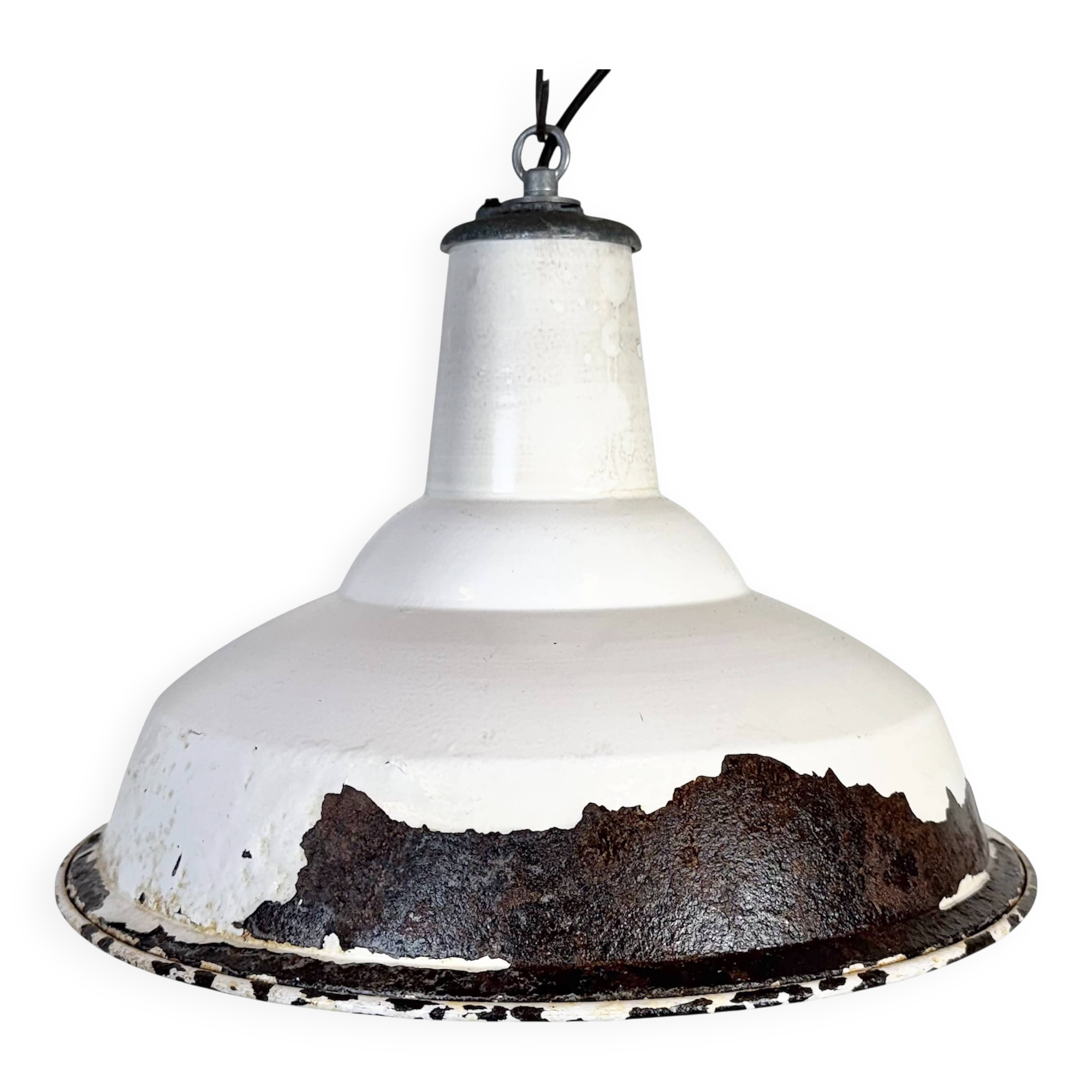 Lampe suspendue en émail blanc britannique industriel de Benjamin, années 1960.