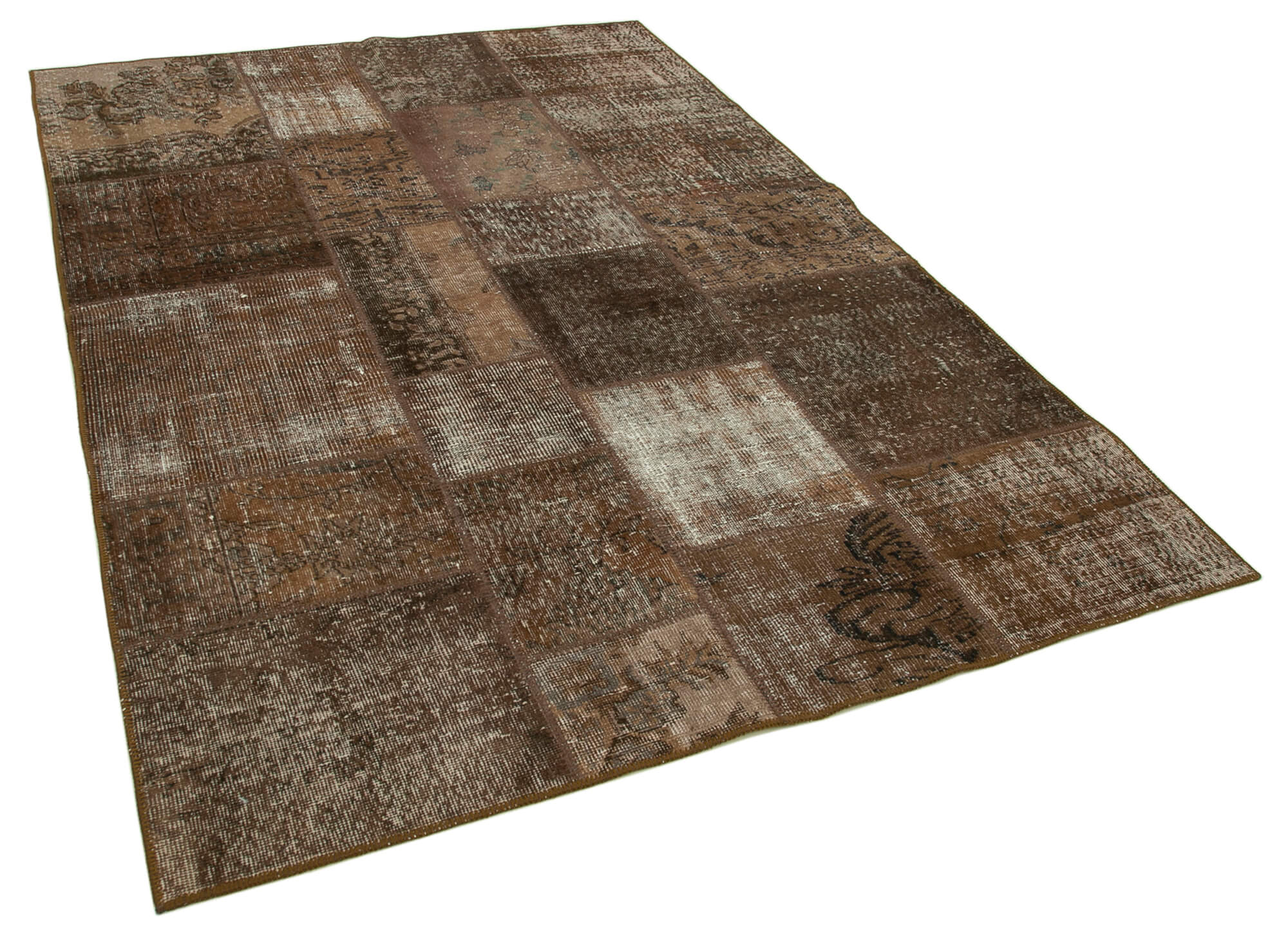 Handwoven oriental vintage 170 cm x 241 cm brown patchwork carpet
