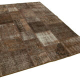 Handwoven oriental vintage 170 cm x 241 cm brown patchwork carpet