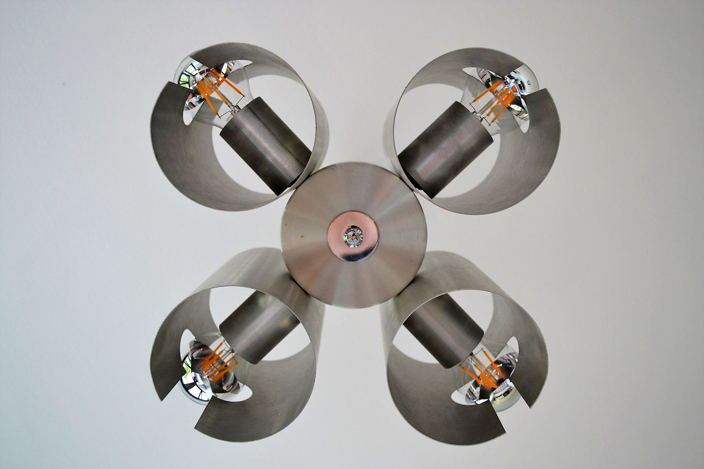 Hanging lamp 4 brushed metal lights space age 70s