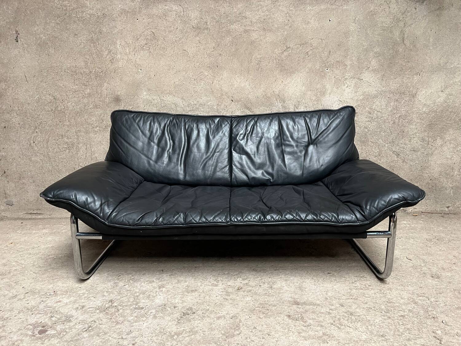Vintage sofa by Johan Bertil Häggström for Ikéa in leather and chrome metal 1970