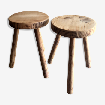 Pair tripod raw wooden stool
