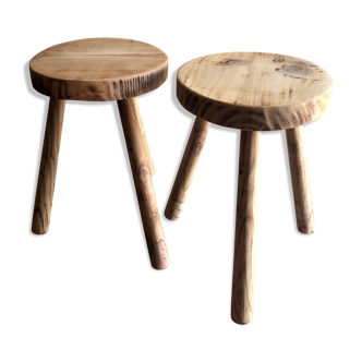 Pair tripod raw wooden stool