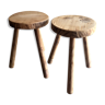 Pair tripod raw wooden stool