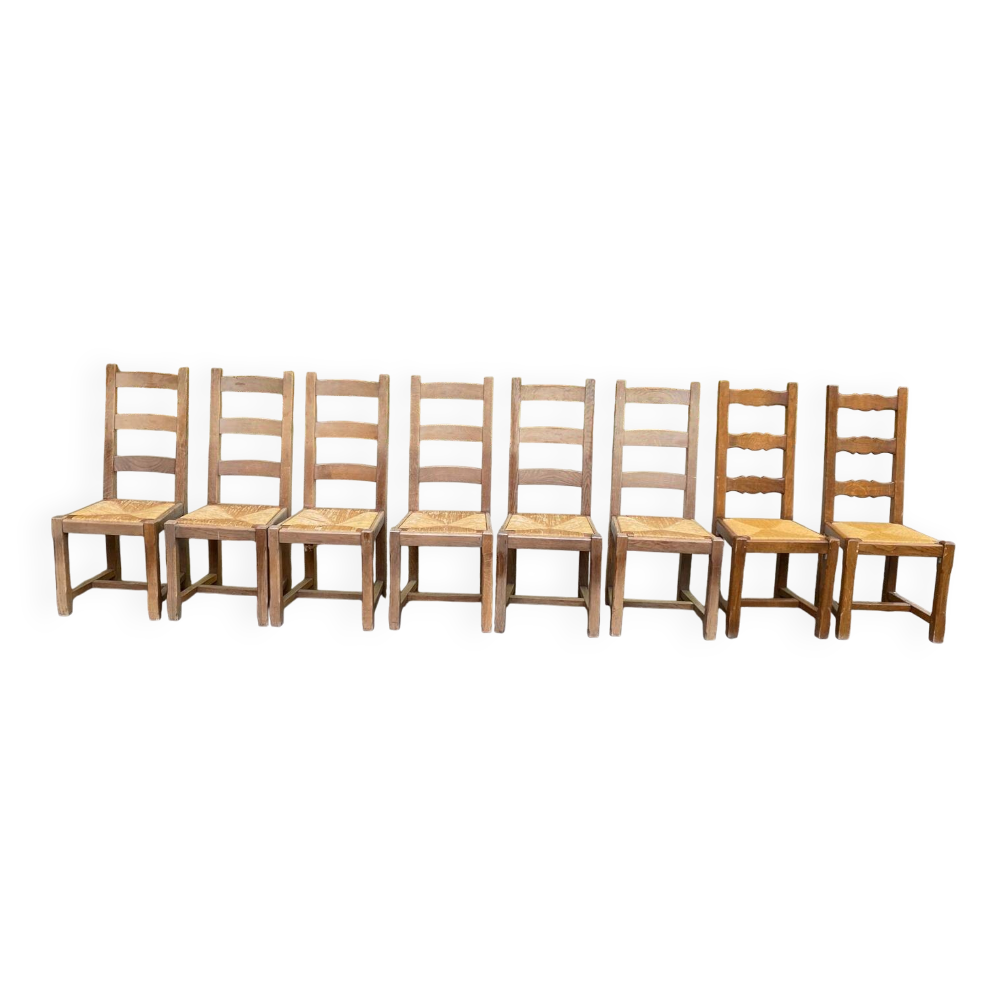 8 chaises à manger bois massif paillées type ferme dossier haut