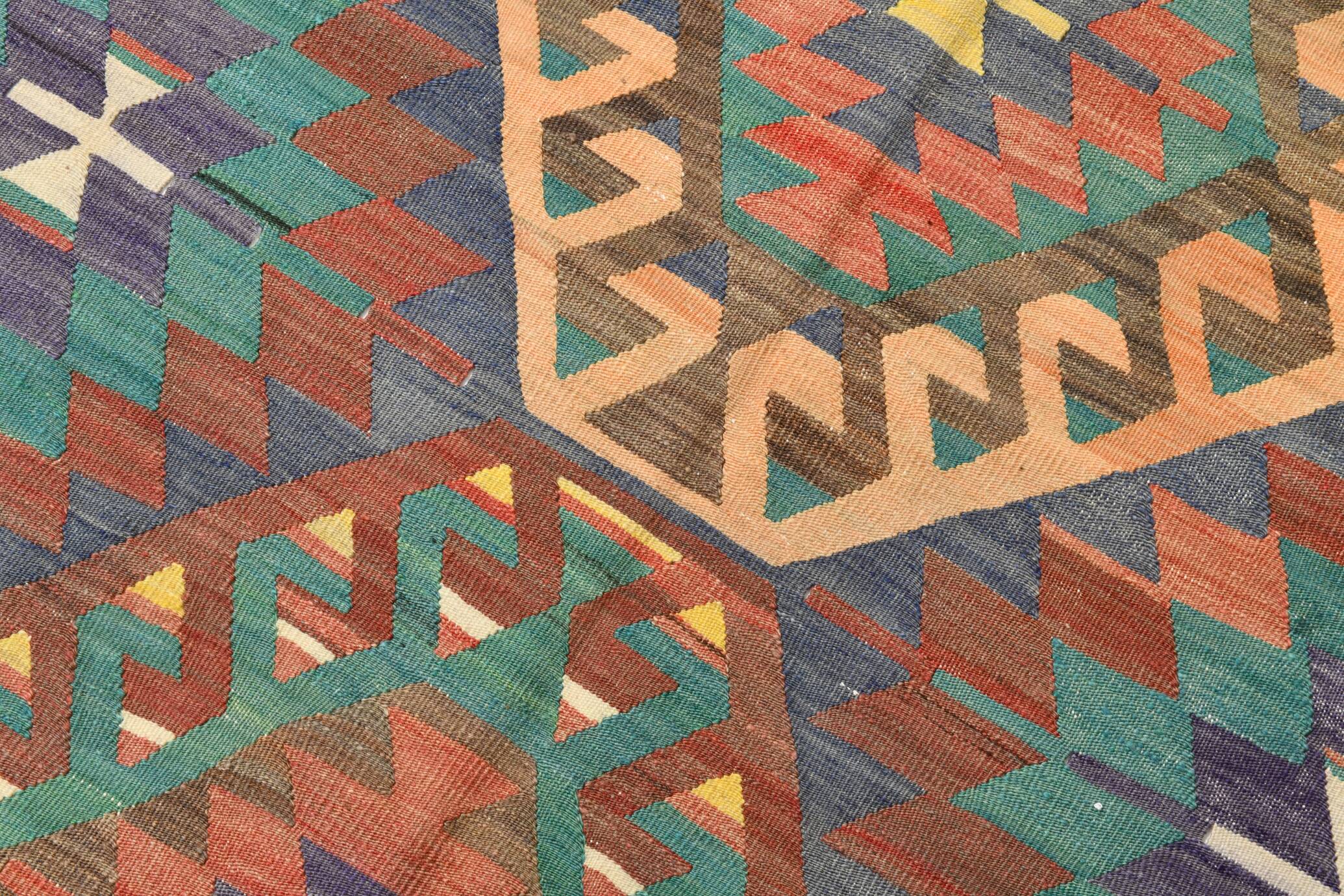 6x10 Green & Purple Vintage Kilim Rug, Modern Oushak Rug, 181x291Cm