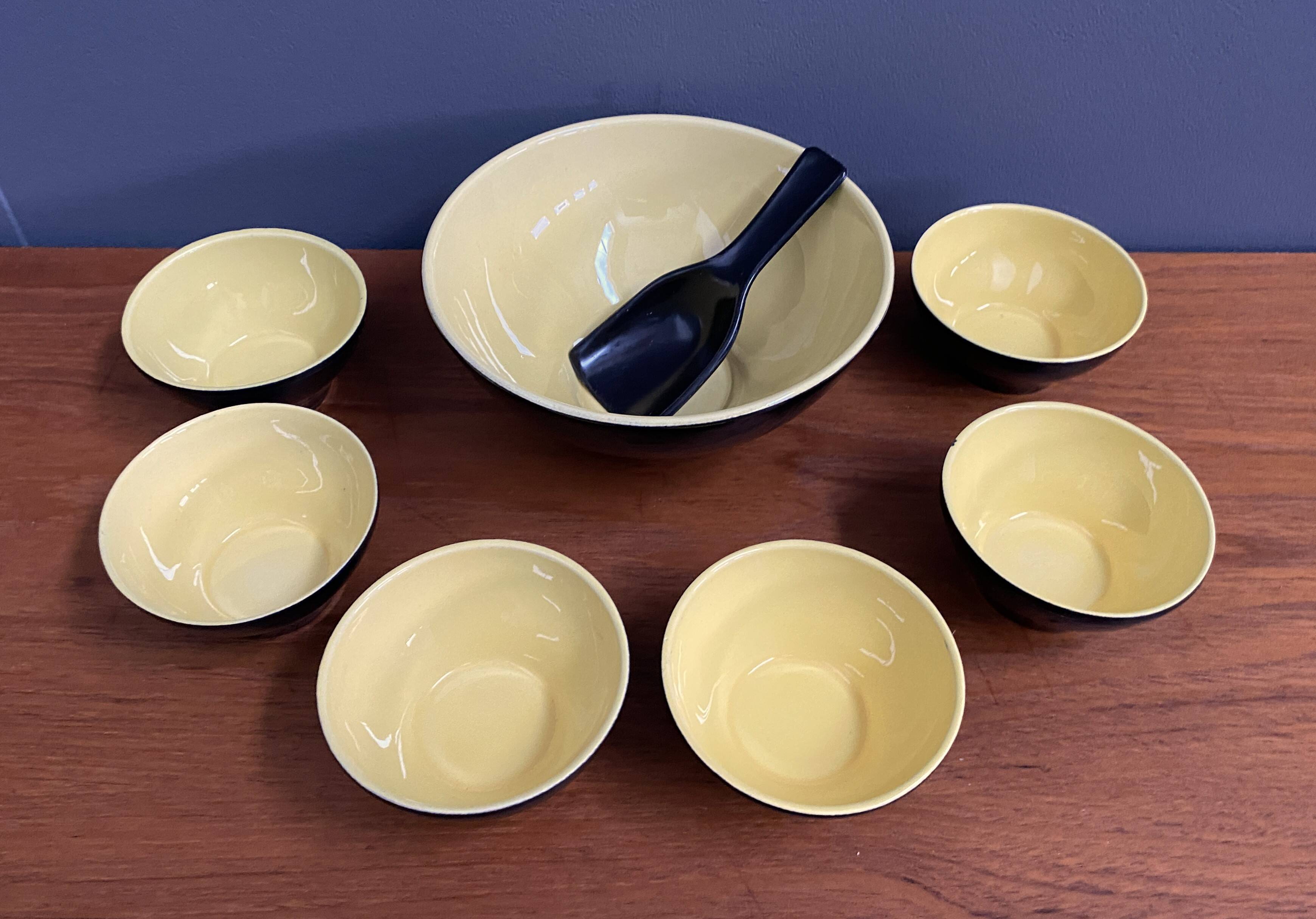 Ceramic black and yellow nuts dispender set 1960s