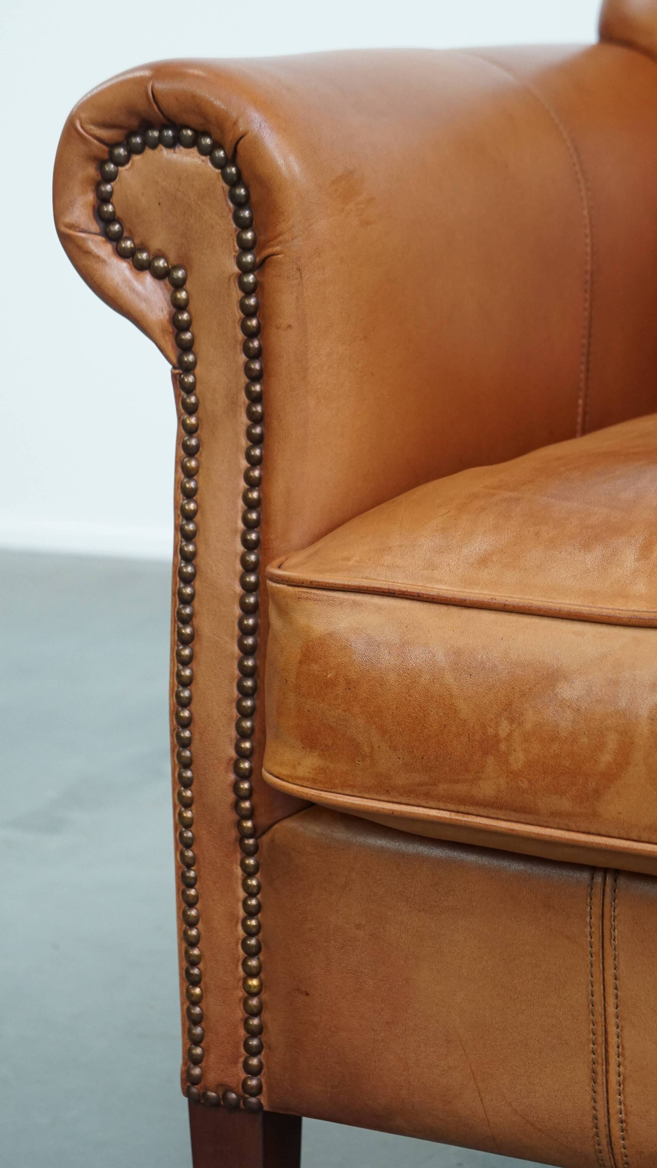 Cognac-Colored Armchair Made of Cowhide Leather