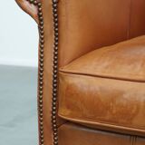 Cognac-Colored Armchair Made of Cowhide Leather