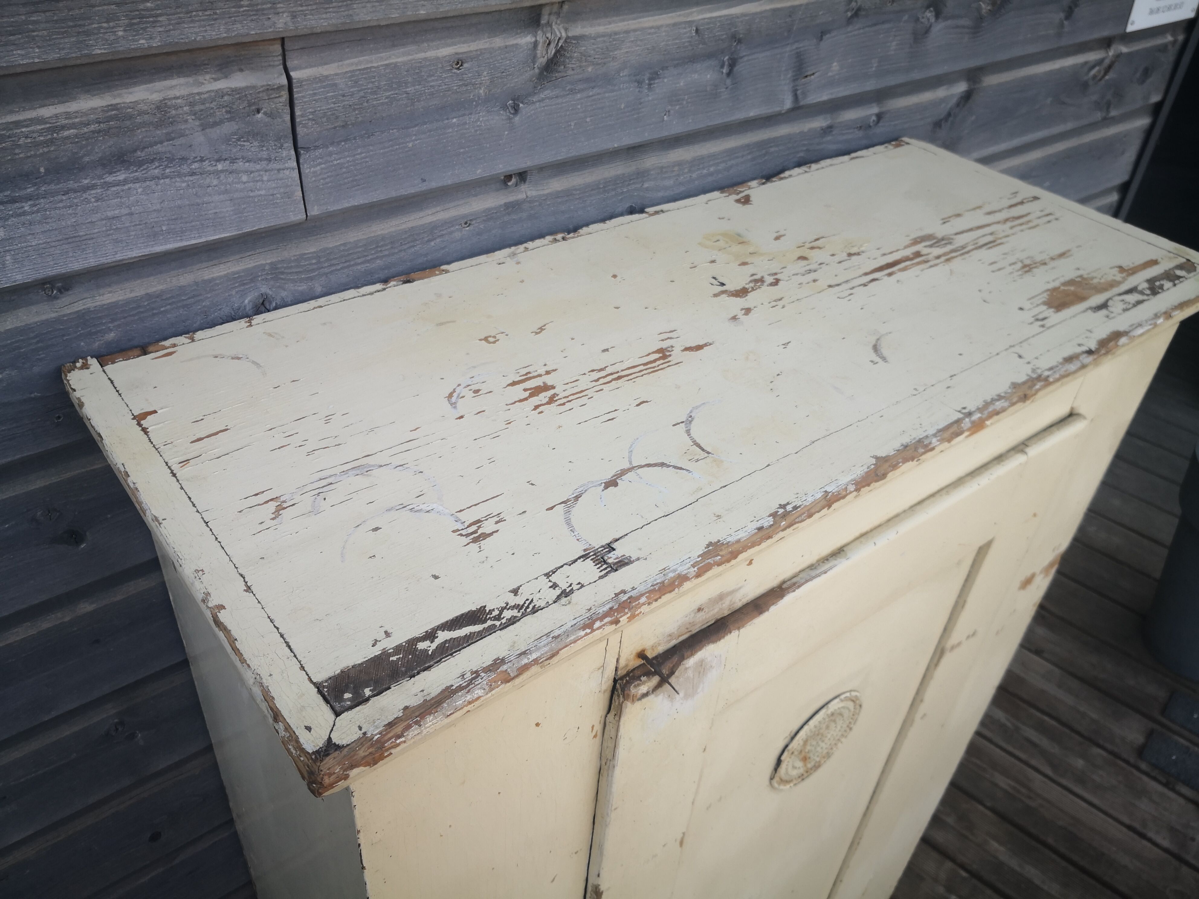 Vintage wooden pantry, old kitchen furniture