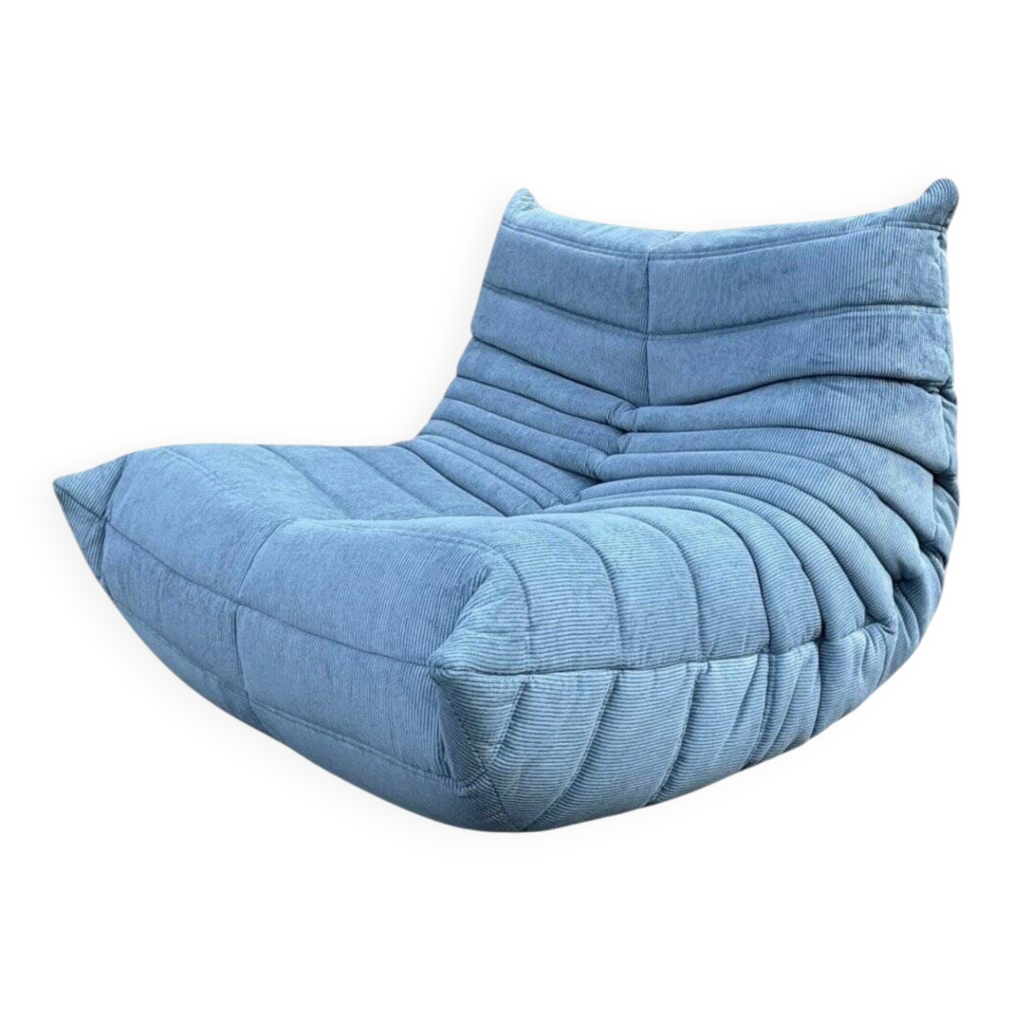 Togo lounge chair in light blue corduroy by Michel Ducaroy for Ligne Roset