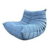 Togo lounge chair in light blue corduroy by Michel Ducaroy for Ligne Roset