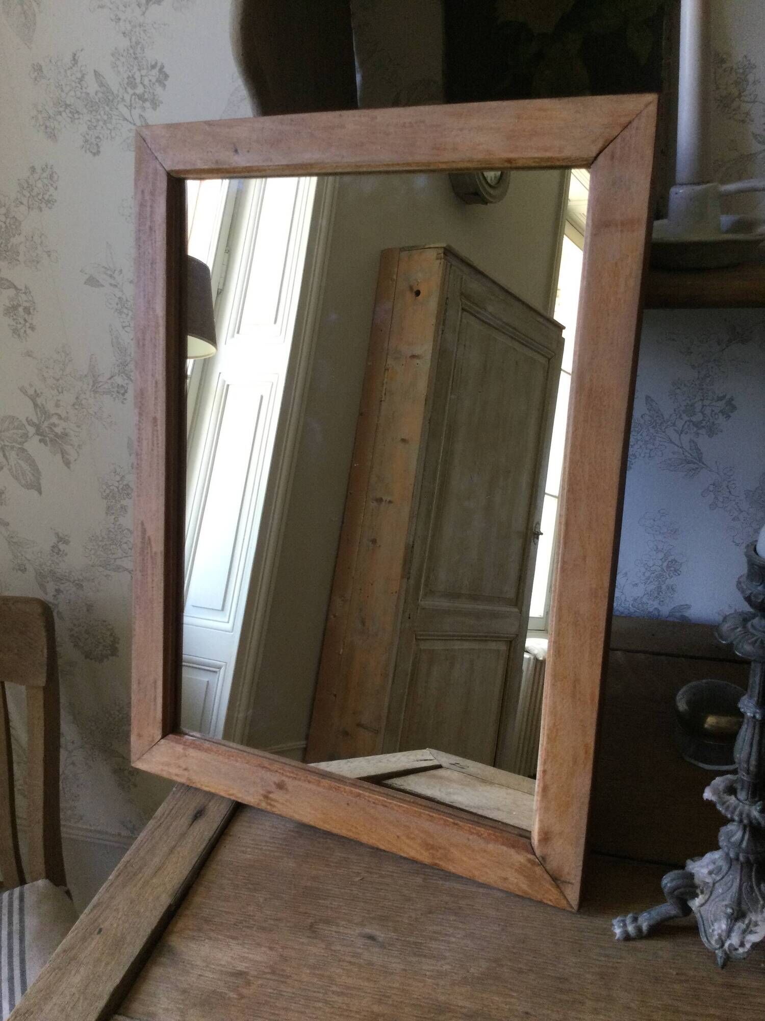 Antique natural wood mirror