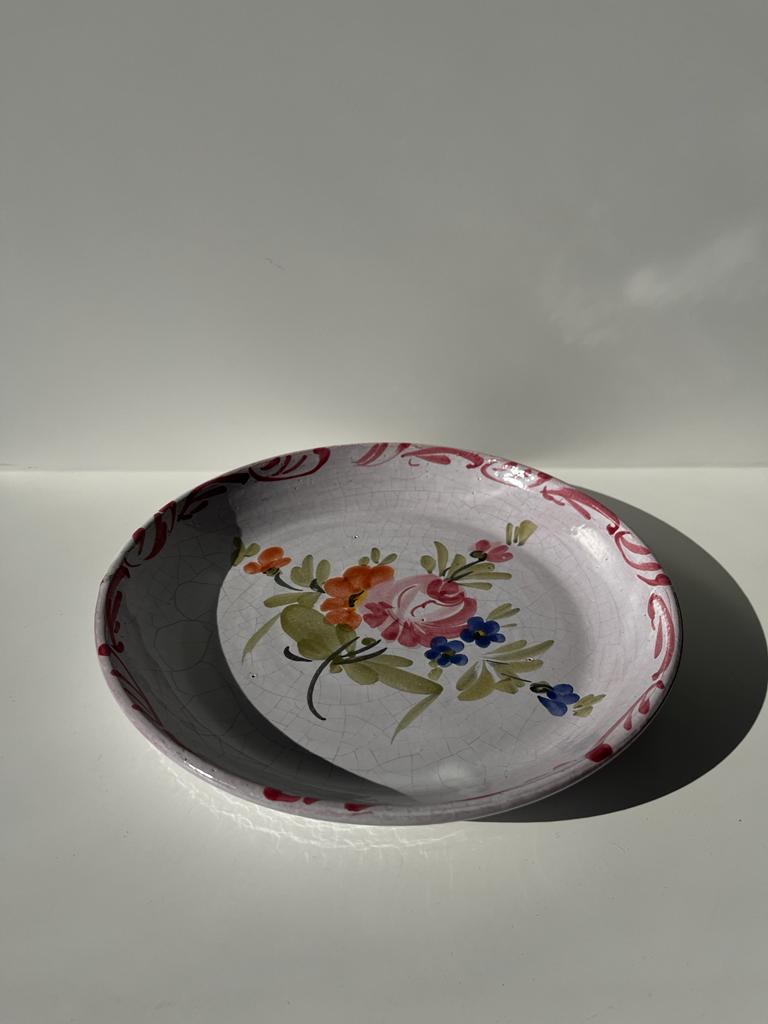 Sicilian plate pink hand-painted floral pattern