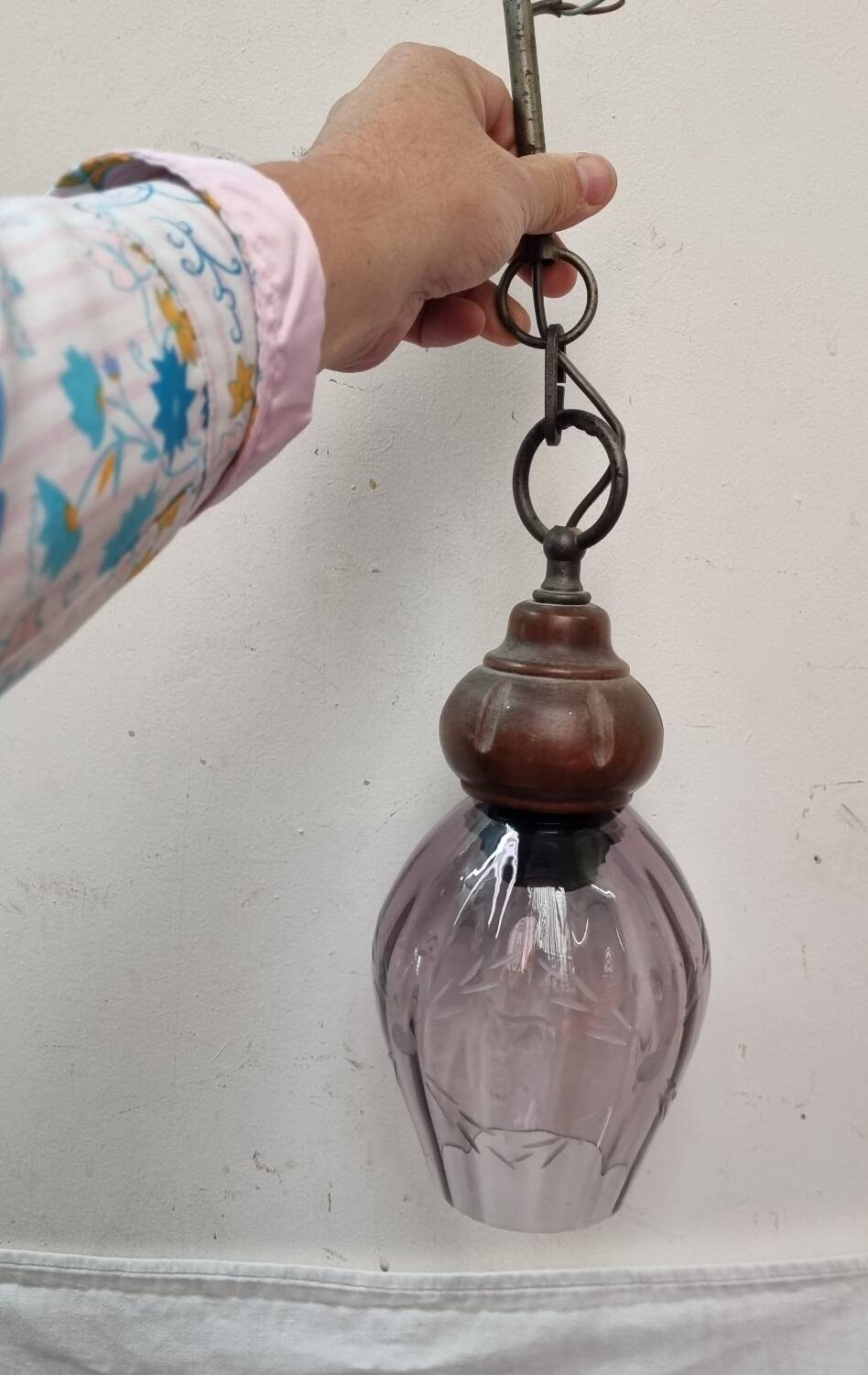 Suspension vintage verre mauve