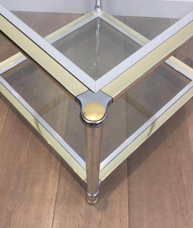 Pair of chrome, gold and silver side tables