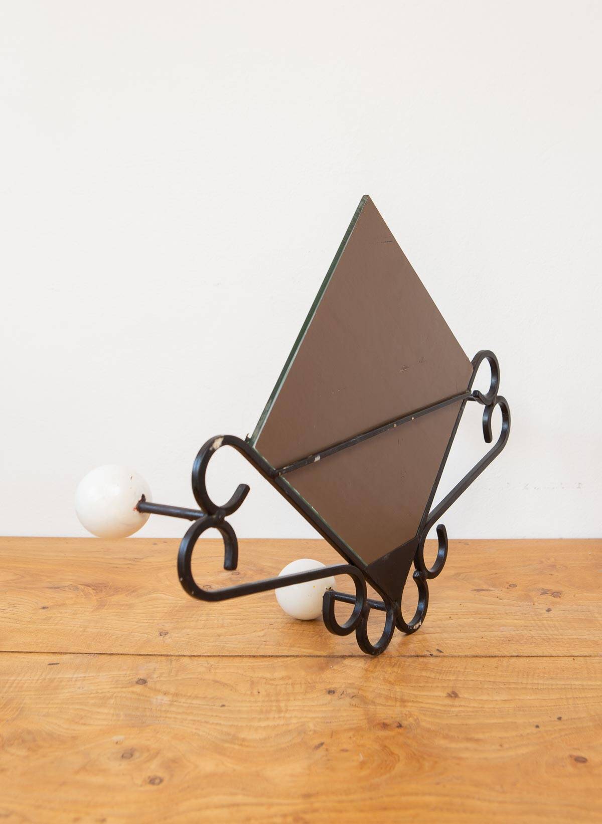 Small French wrought iron coat rack with mirror c. 1950