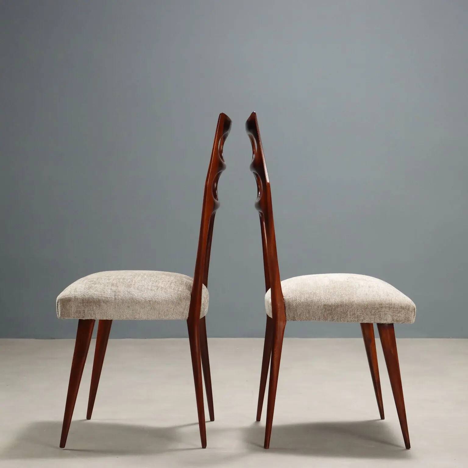 Chaises vintage en hêtre et tissu, design, Italie, années 1950, restaurées