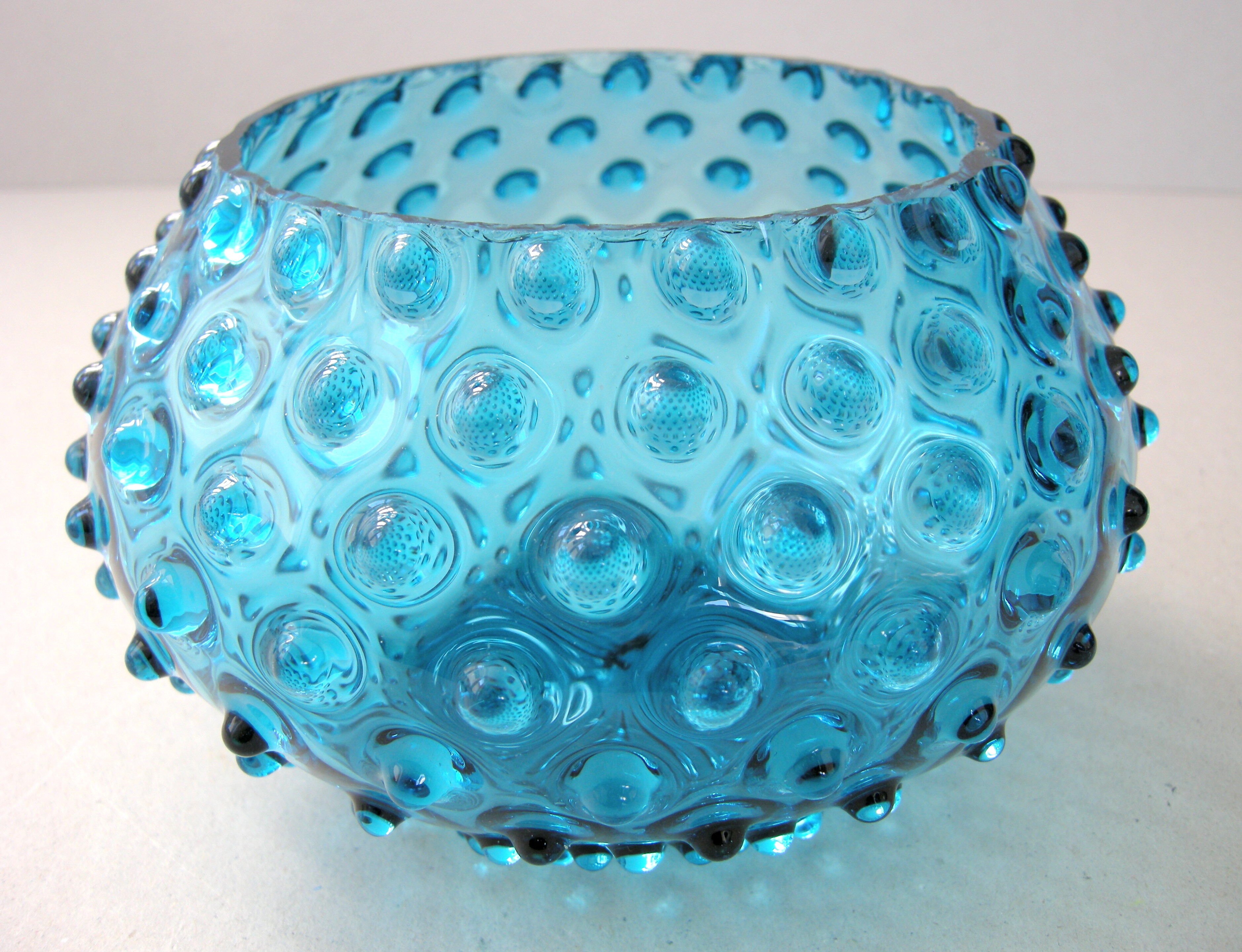 Vintage bubble vase in blue glass