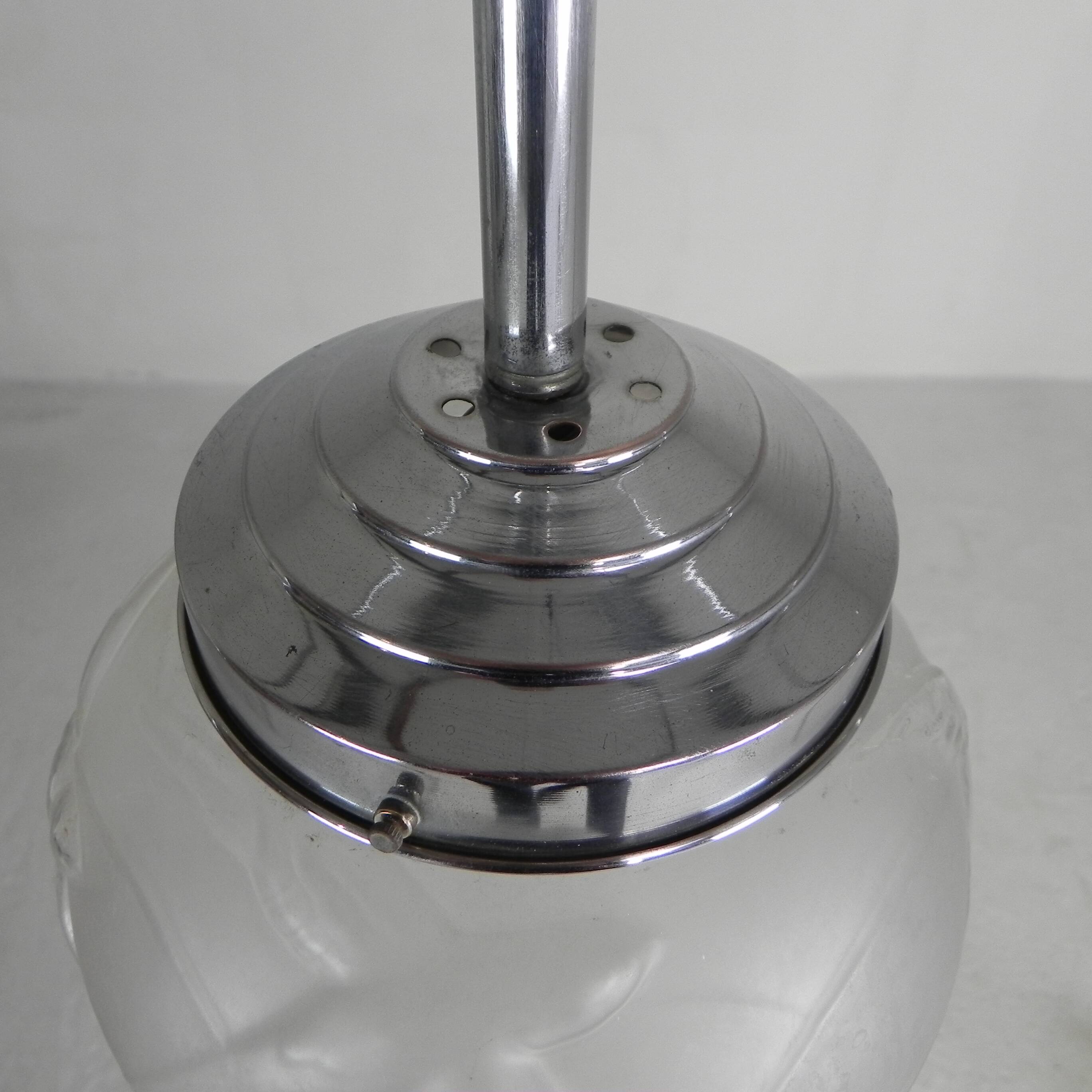 Art Deco pendant light with engraved glass globe and birds, 1930s