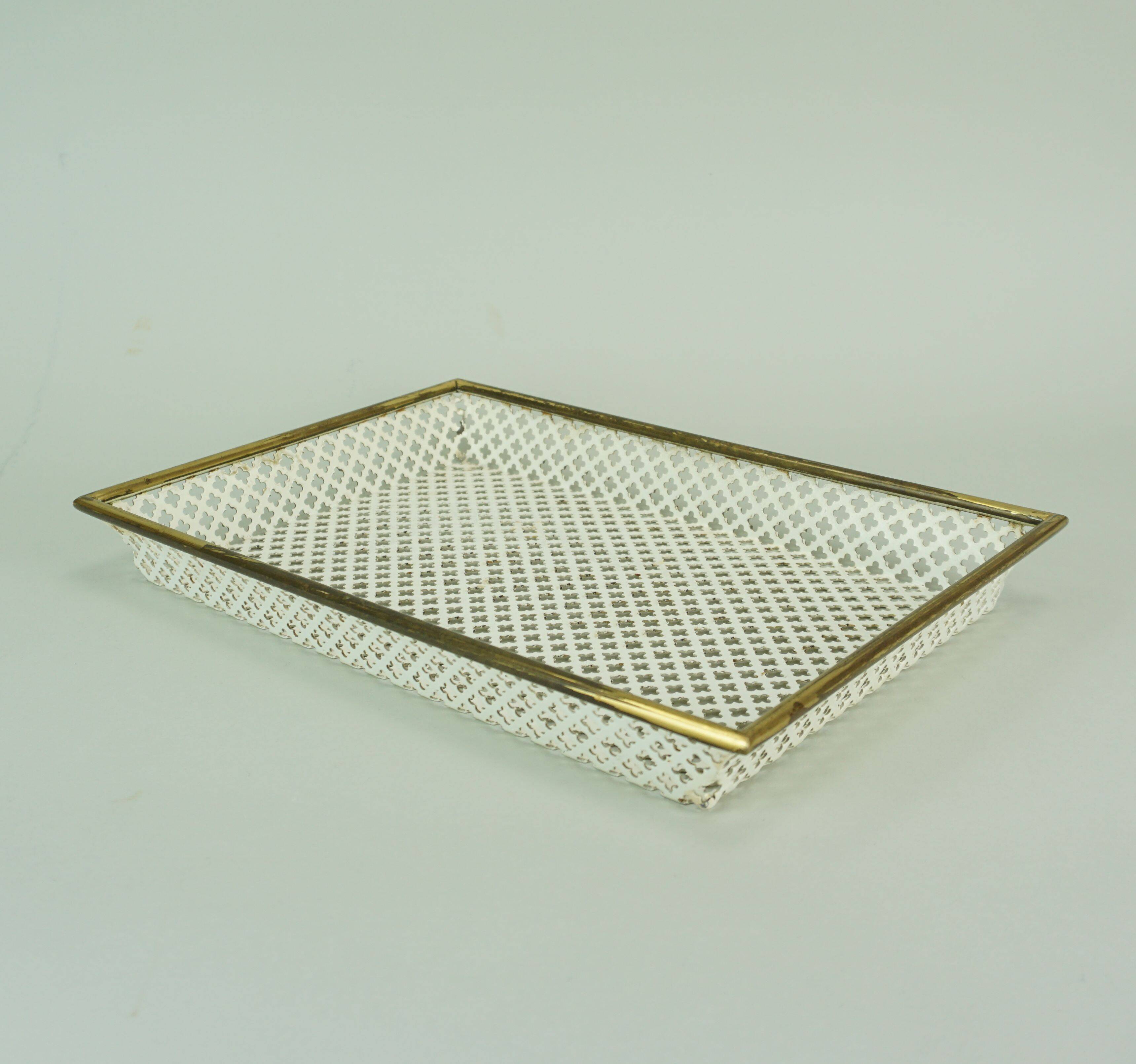 Vintage tray, perforated metal and brass, attr. to mathieu matégot 50s