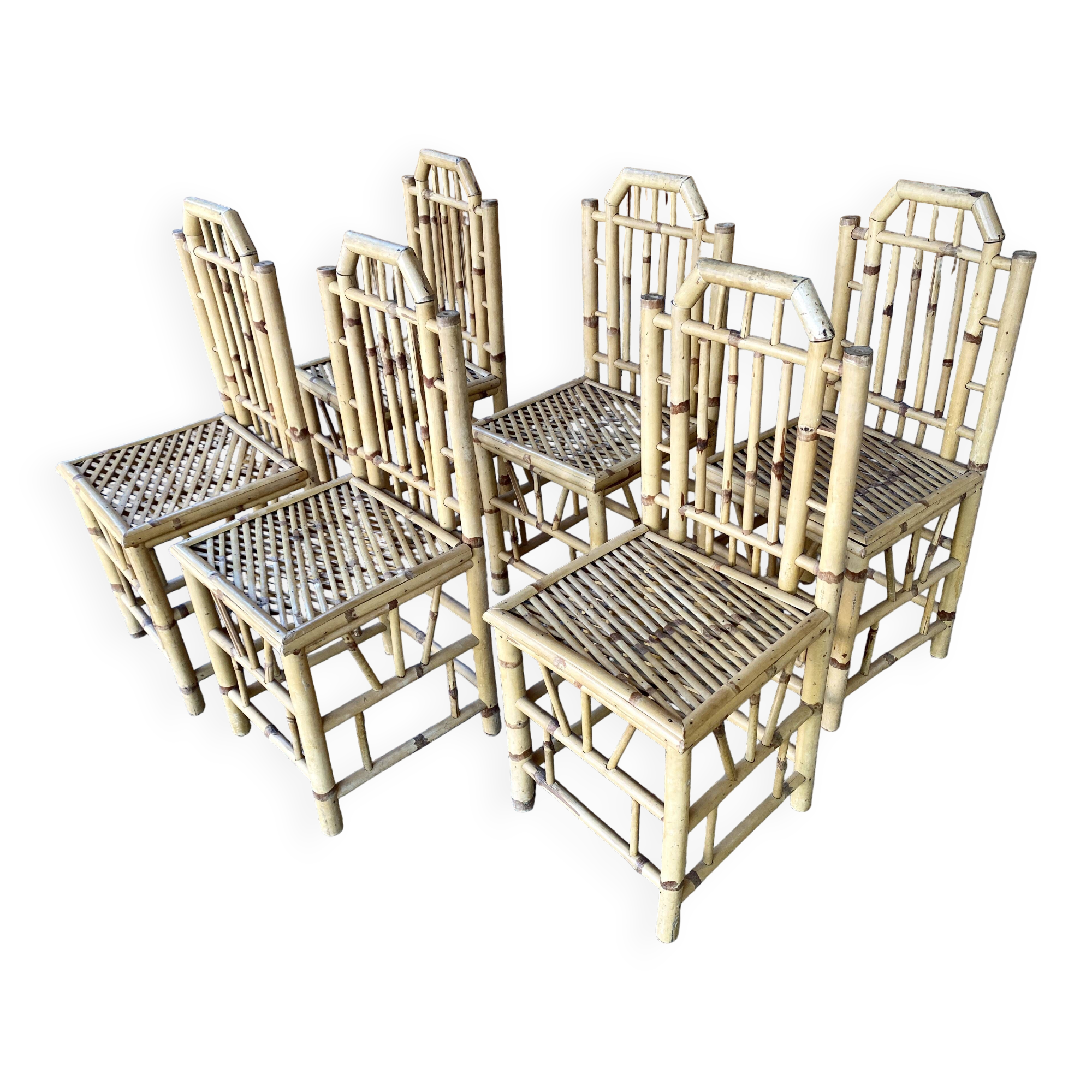 Series Of 6 Real Bamboo Chairs Circa 70