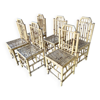 Serie De 6 Chaises Veritable Bambou Circa 70