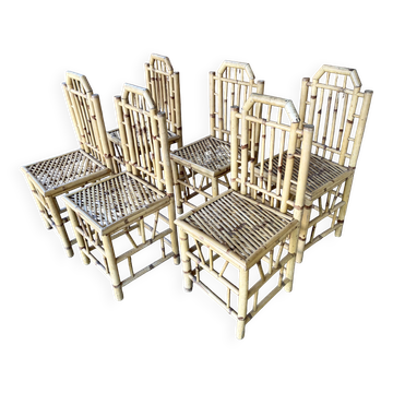 Series Of 6 Real Bamboo Chairs Circa 70