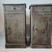 Pair of antique bedside tables with a green patina