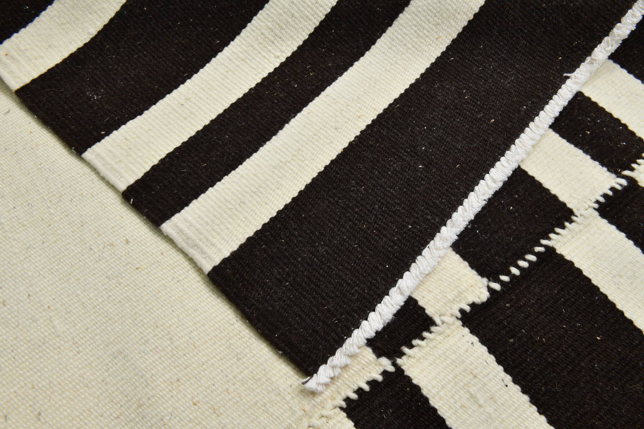 Black Beige Modernist Vintage Kilim Rug, 240x392Cm