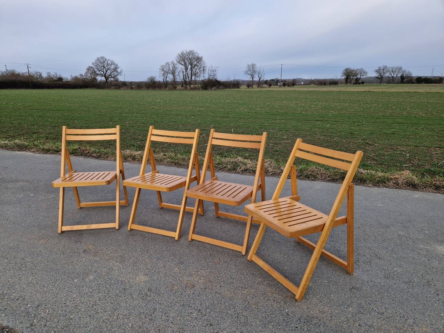 Set of 4 Folding Chairs in Wood and Plywood