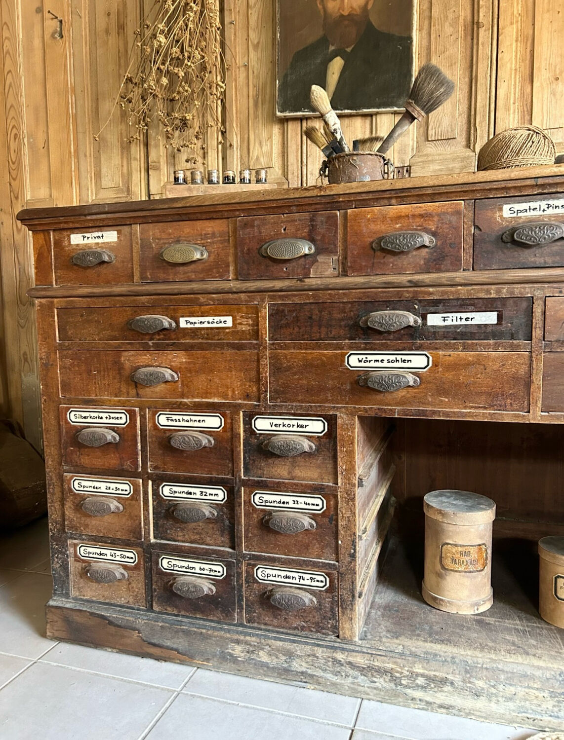 Exceptional antique apothecary workbench.