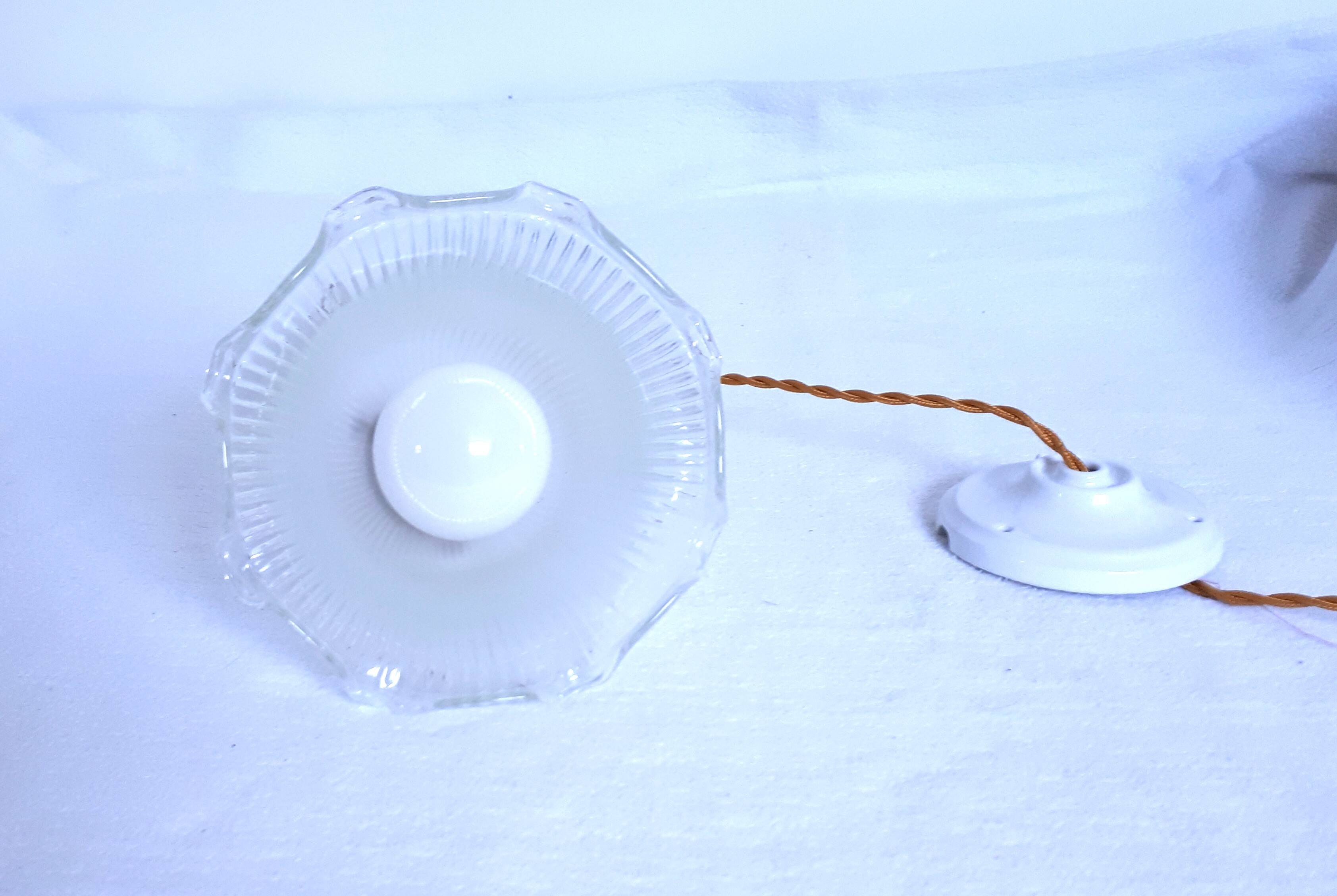 Holophane pendant light/glass lampshade - retro atmosphere guaranteed - 1940 - vintage