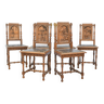 Suite of 6 wooden and leather chairs