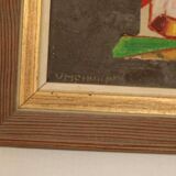 Original mid-century Swedish oil on canvas – “Layers” by Wilhelm Henning – signed & framed – 32 × 39 cm (12.6" × 15.4")