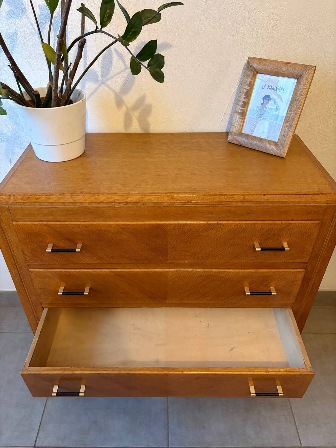 Très belle commode vintage en chêne miel