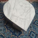 White Carrara marble coffee table with gray veins in the shape of an eye circa 1970