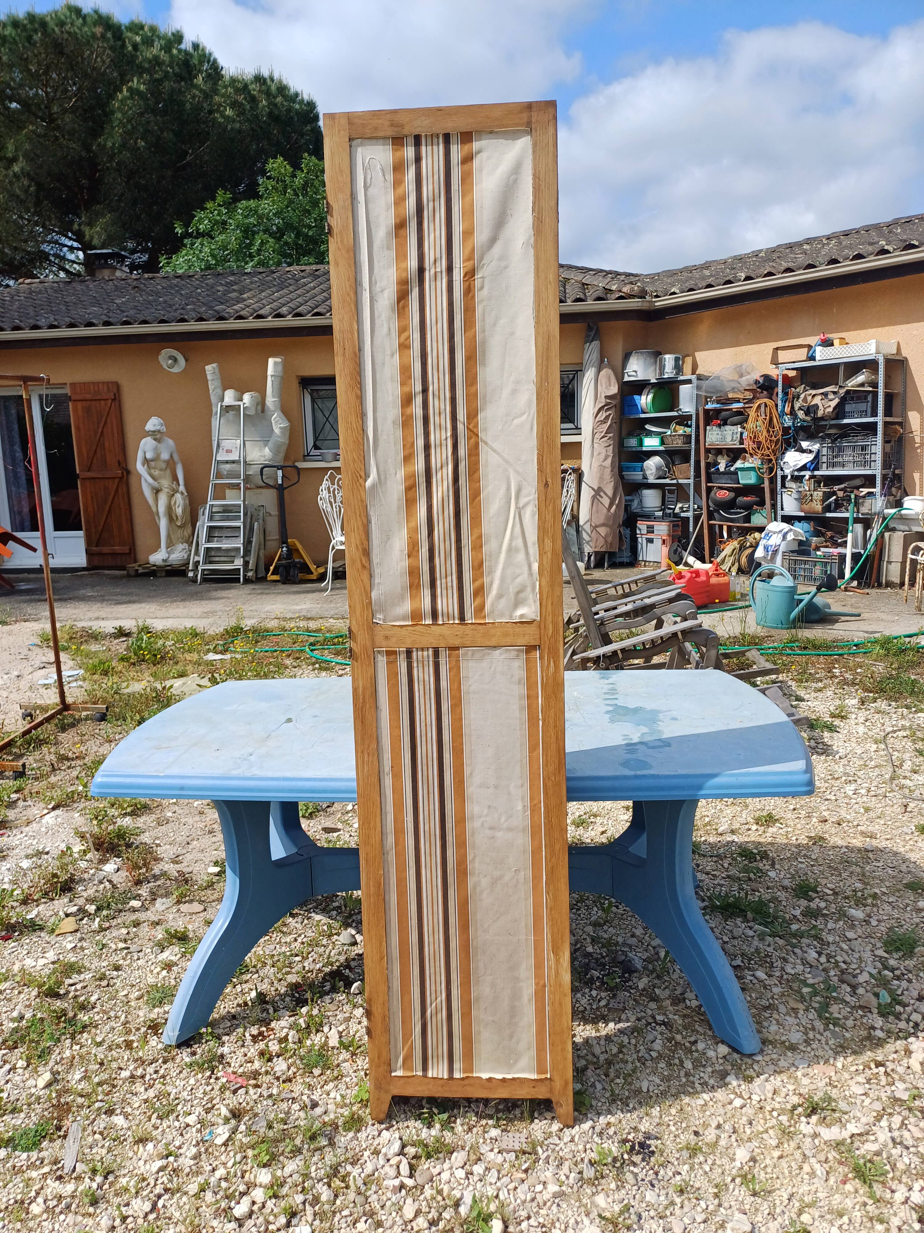 Paravent 4 Vantaux Bois et Tissus Vintage