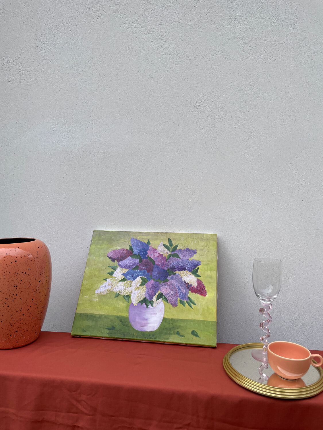 Painting bouquet of lilacs oil on canvas