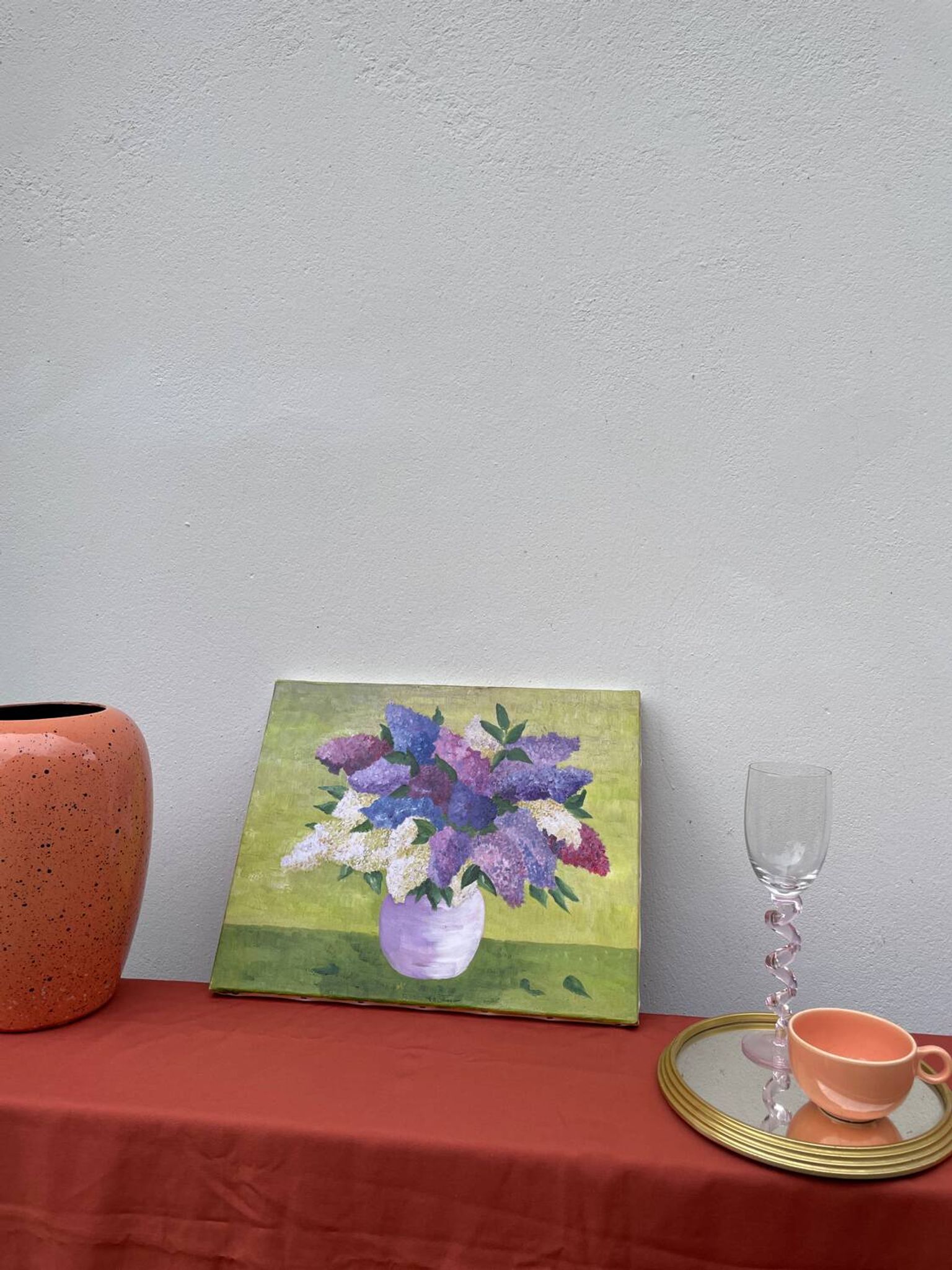 Painting bouquet of lilacs oil on canvas