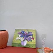 Painting bouquet of lilacs oil on canvas