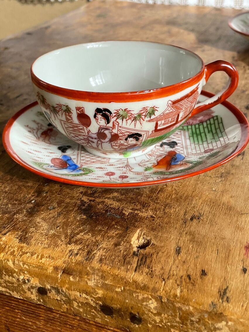 Tasses et sous tasses japonaises anciennes porcelaine fine | Selency