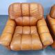 Pair of modern Italian armchairs from the mid-20th century, cognac leather, 1970.